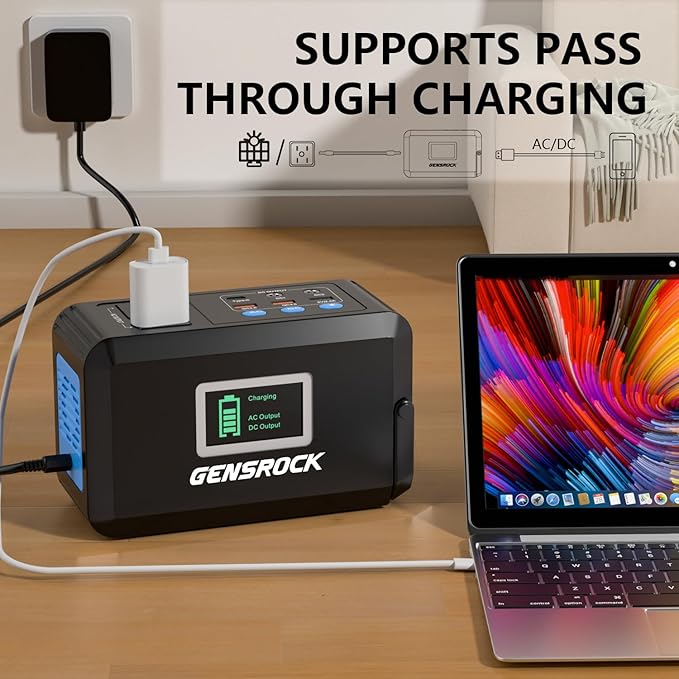 GENSROCK Portable Power Station, 88Wh Camping Solar Generator, Lithium Battery Power Bank with 2 110V/150W Peak AC Outlet, QC 3.0, Type-C, LED Flashlight for CPAP Home Camping Travel Emergency.