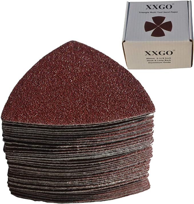 XXGO Triangular Oscillating Multi Tool Sanding Pads 3-1/8 Inch 80mm Assorted Grit 60/80/100/120/240 Grits Pack of 55 Pcs No.XG5501