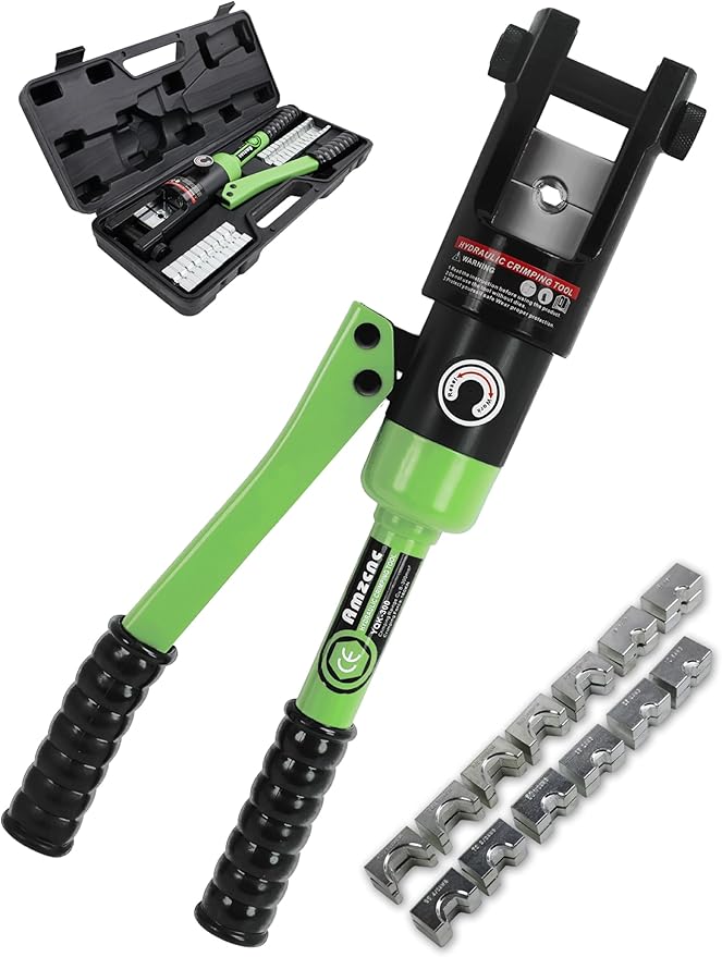 AMZCNC 16 Ton Hydraulic Wire Crimper Battery Cable Lug Terminal Crimping Tool,Crimps 8 AWG to 600 MCM, Cable Crimping Tool with 13 Pairs of Dies