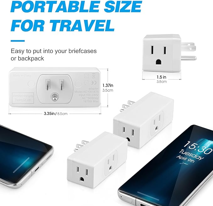 Multi Plug Outlet Extender 2pack, Multiple Outlet Splitter, 3 Outlet Grounding Wall Adapter, Multi Plug Wall Outlet, Multiple Plugs in One Outlet, Cruise Essentials, Electrical Wall Outlet Splitter