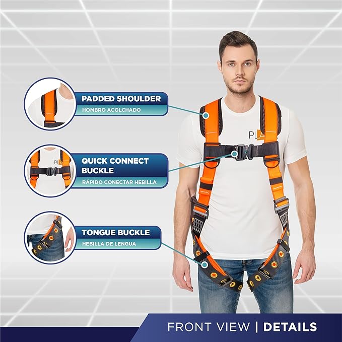 Palmer Safety Full Body Harness with 5 Point Adjustment, Dorsal D-ring, Grommet Legs, Two Side D Rings, and Fall Indicators