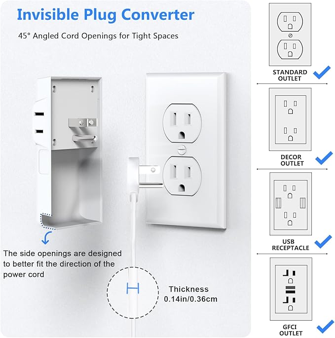 Power Strip Surge Protector with Flat Extension Cord Outlet Cover 6 AC Outlets(3 Wall Outlets Extender) 3 USB Ports (2USB C), 1050 Joules, Multi Plug for Home Office College Dorm Room Essential