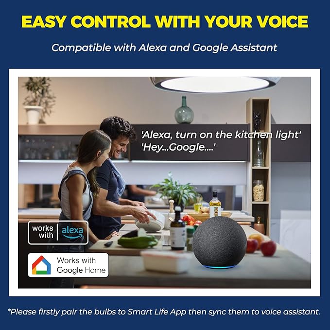 Smart Light Bulbs 10 Pack, Smart Bulb Compatible with Alexa/Google Home/Smart Life, CRI>90, RGBCW Color Changing LED Light Bulbs, 2.4G WiFi Bluetooth A19 E26 Bulb, No Hub Required, ETL Listed