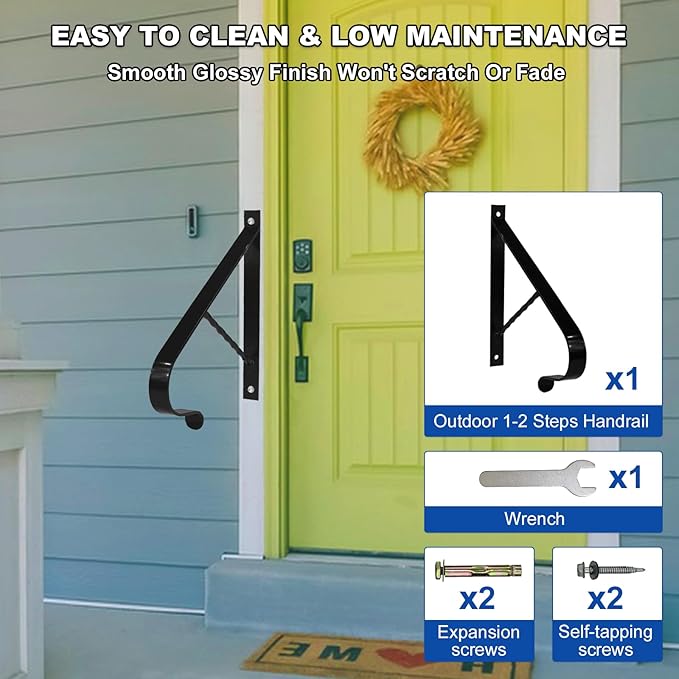 19.5" Handrail for Outdoor Steps,1-2 Steps Stair Handrails-Wall Mounted Wrought Iron Hand Railing-Powder Coated Carbon Steel-Metal Art Single Step Handrail-Step Grab Rail for Indoor Outdoor Stair Step