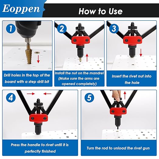 Rivet Nut Tool Kit, Rivnut Tool Kit with 500Pcs Rivet Nuts (M5, M6, M8, M10, 1/4-20, 5/16-18, 3/8-16) and 8 Metric and SAE Mandrels with a Step Drill Bit and Rugged Carrying Case