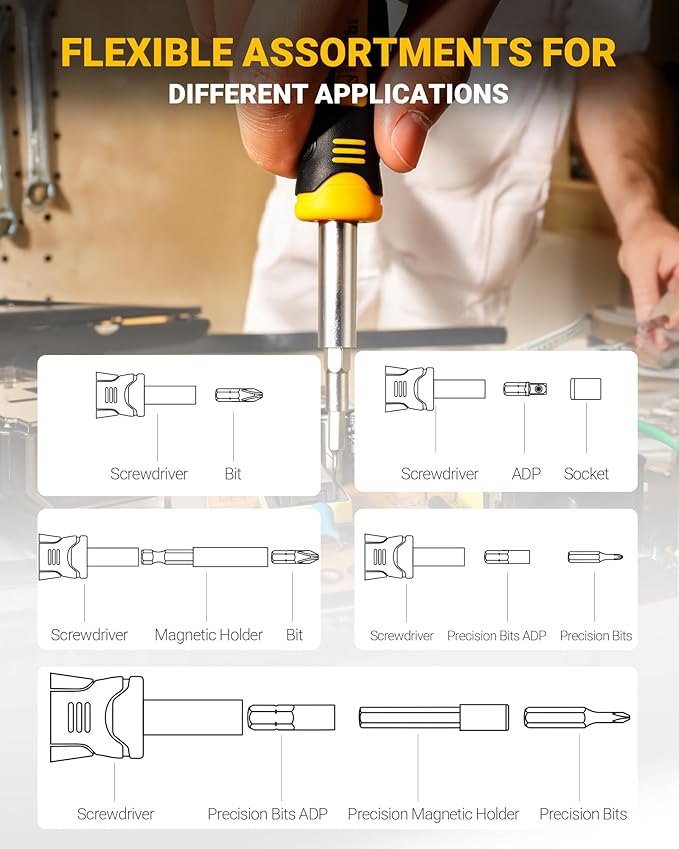 78 PCS Ratcheting Screwdriver Set Ratchet Wrench Socket Set, with Magnetic Precision Screwdriver Set, Portable, Repair Tool Kits, Double-Layer Design for Computer/Bike/Car/Electronics