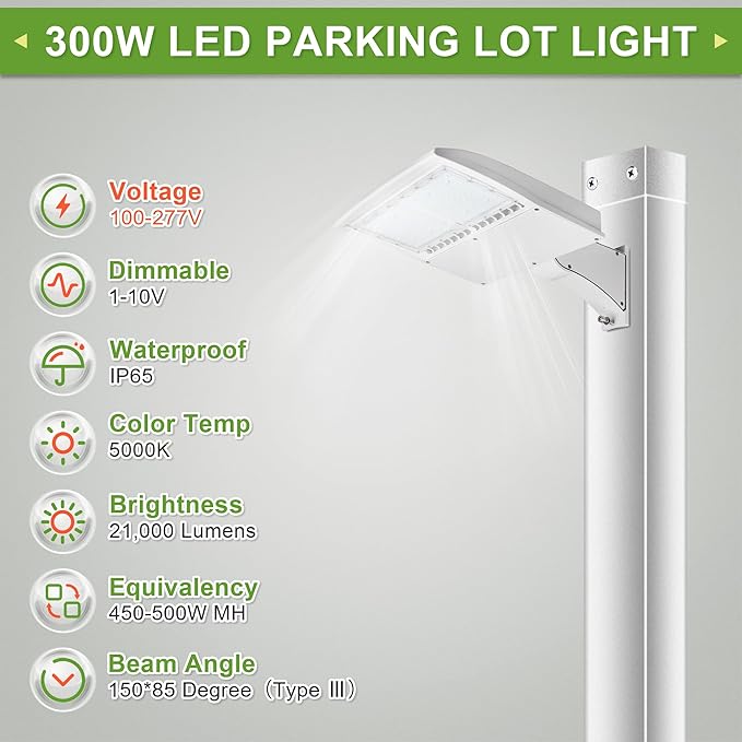 150W LED Parking Lot Lights - White Finish Shoebox Lights with Direct Arms Mount - 21,000LM 5000K - 100-277V - UL Certified - Equivalent to 450W MH/HPS - LED Street Pole Area Lights