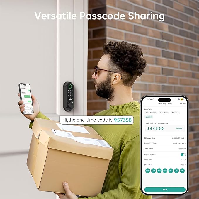 Hornbill Front Door Lock Set: WiFi Keyless Entry Smart Deadbolt Knob with Fingerprint Keypad App Code Fobs Remote Control Alexa Google, Digital Electronic Touchscreen Lock for Exterior - Black