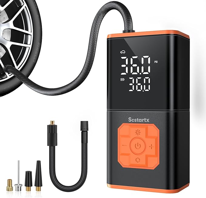 Car Tire Inflator Portable Air Compressor, 150 PSI Cordless Mini Bike Tire Pump Rechargeable 12 Volt, Electric Air Pump for Auto, Motorcycle, Bicycle, Balls with Digital Pressure Gauge and LED Light