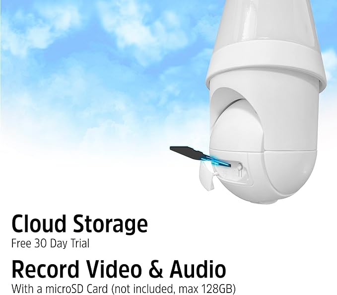 Energizer Smart 2K Light Bulb Security Camera, 1000 Lumens LED Light, 5GHz & 2.4GHz Wi-Fi Outdoor Socket Camera, Auto Tracking, Pan and Tilt, Night Vision, 2-Way Audio, Works with Google Home & Alexa