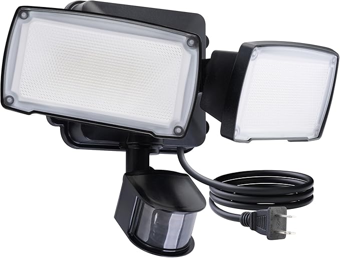 LUTEC 21W Plug in Motion Sensor Light Outdoor, Flood Lights Outdoor Motion Sensor,2500LM, 5000K Daylight,IP65 Waterproof,Adjustable 2 Heads Wall Light for Garage, Porch, Yard - Black