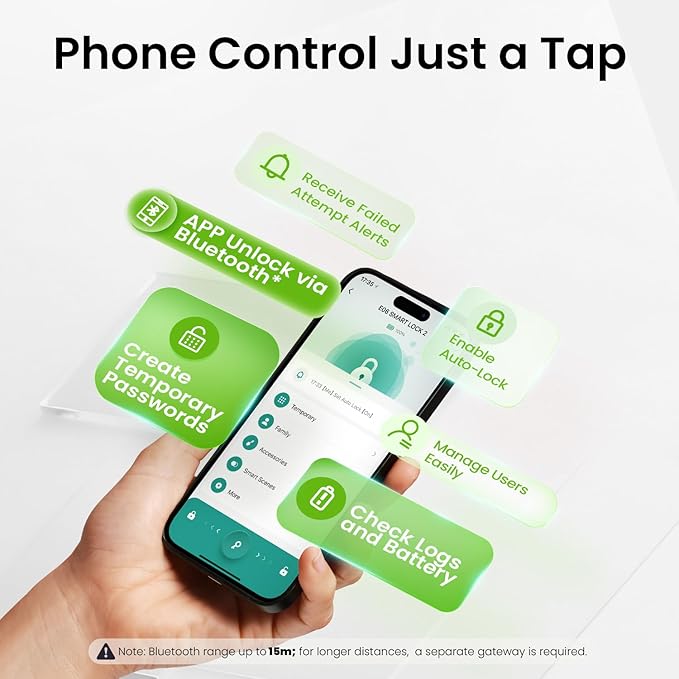 Ghome Smart Deadbolt Lock for Front Door, Keyless Entry Door Lock with Keypad, App Remote, Auto Lock, Easy Installation, Fingerprint Door Lock for Home, Airbnb, Apartment, Garage, Zn-Al-Cu Alloy Black