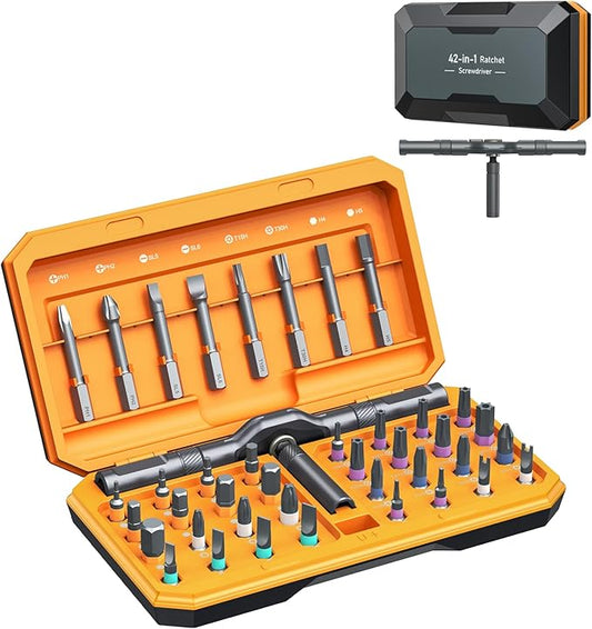 ORIA 42 in 1 Ratchet Screwdriver Kit, Magnetic Screwdriver Set with 40 Precision Bits, Upgraded Version Repair Tool Kits with DIY Ratchet Handle, Portable Case for DIY Bike Electronics Furniture