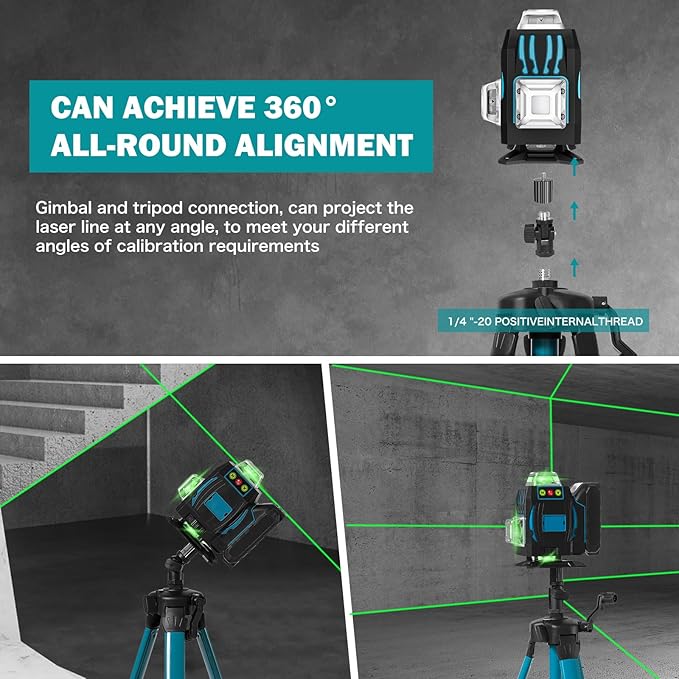 360 ° Laser Level with Tripod, 4D 16 Lines Green Laser Level for Construction, Self-Leveling Tool Equipped with Bluetooth APP and Remote Controller, Complete Kit with Accessories