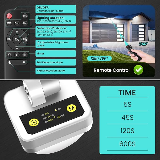 MEIKEE 100W LED Flood Lights Motion Sensor Light Outdoor, 9600lm 6500K Daylight White, IP65 Waterproof, 3 Adjustable Heads, Auto Dusk to Dawn Security Lighting for Garage, Yard, Porch, Driveway