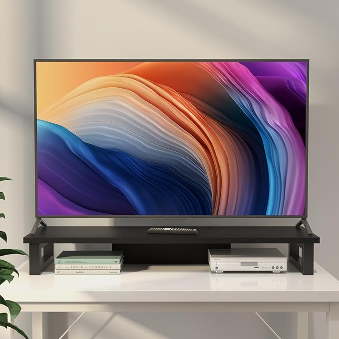 WESTREE Dual Monitor Stand Riser, Wood and Steel Monitor Stand Riser, Computer Monitor Stand for 2 Monitors, Multi-Purpose Desktop Storage Stand for Computer,Laptop,Printer,TV