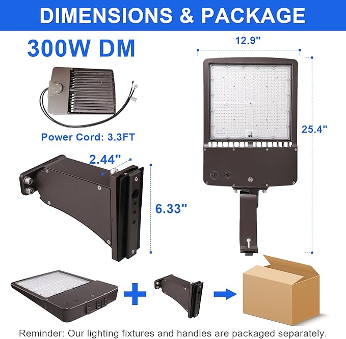 480V 300W LED Parking Lot Light, 42000LM(140lm/w) LED Shoebox Area Light(1000W HID/HPS Equiv.), 5000K Dimmable Outdoor Commercial Street Lighting -10KV Surge Protection IP65 277-480V UL DLC Listed