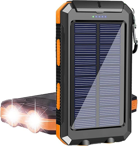 Solar Charger, 38800mAh Portable Type-C Solar Power Bank for All Cellphones, Waterproof Battery Pack, Outdoor External Backup Power Charger Three Outputs/LED Flashlights, Perfect for Camping Travel