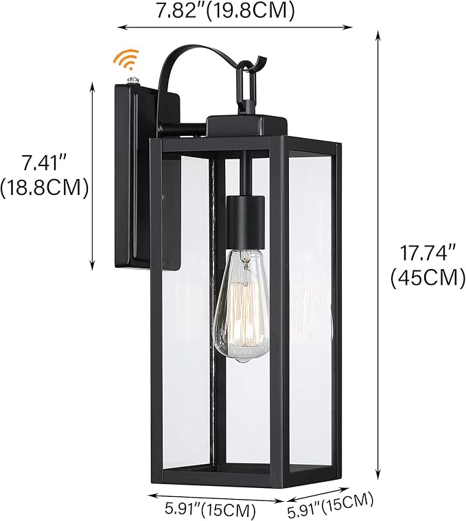 Pia Ricco Large Size Outdoor Wall Lights, Dusk to Dawn Matte Black Exterior Light Fixture with Clear Glass Shade, Waterproof Front Porch Lighting, Modern Sconces Lantern for House, Garage, ETL Listed