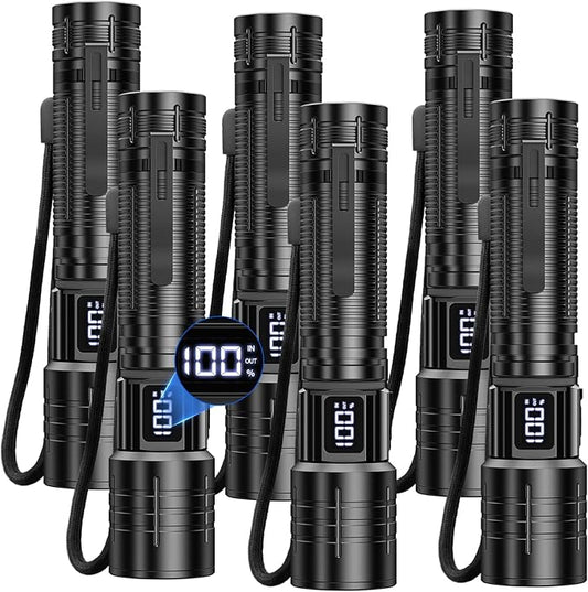 AdamStar Flashlight High Lumens Rechargeable Super Bright Flashlight Zoomable LED Flash Light with Dimmable, 6 Modes Waterproof Handheld Powerful Tactical Flashlights for Camping Emergency (6 Pack)