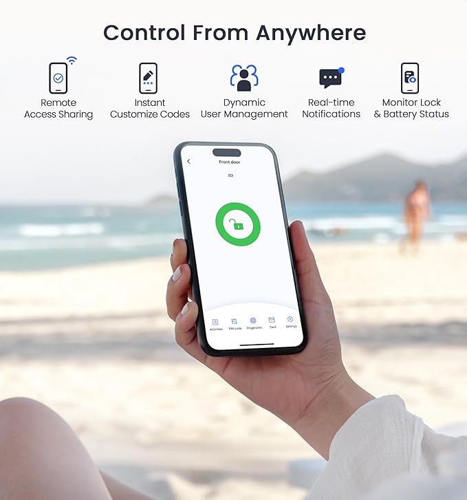 Veise VE017G Wi-Fi Keyless Entry Door Lock with Fingerprint, App Remote Control, Smart Locks for Front Door, Electronic Keypad Deadbolt, Auto Locking, Waterproof, Easy to Install, Satin Nickel