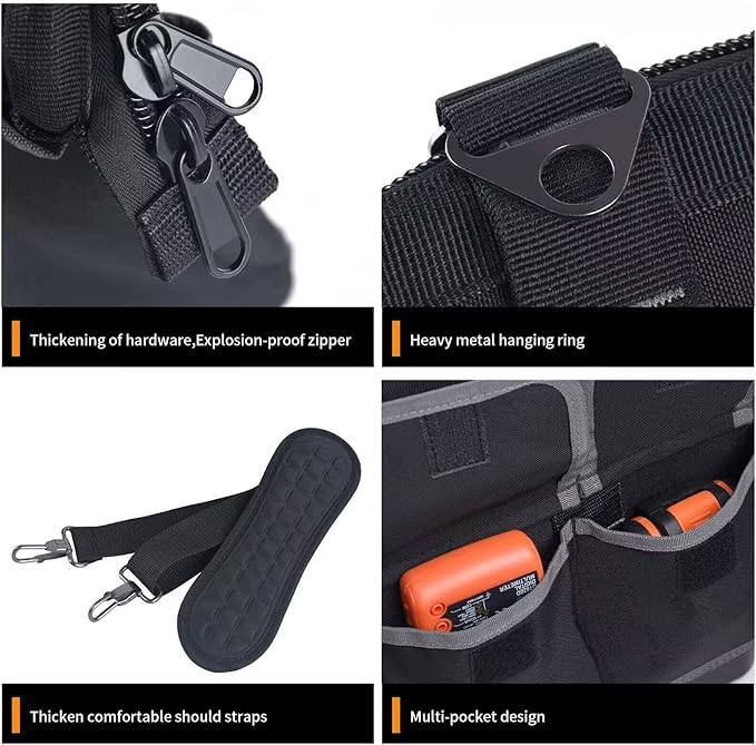 22-inch Wide Mouth Tool Bag with Water Proof Molded Base, Waterproof Tool Organizer Bag for Men with Adjustable Shoulder Strap (22INCH)