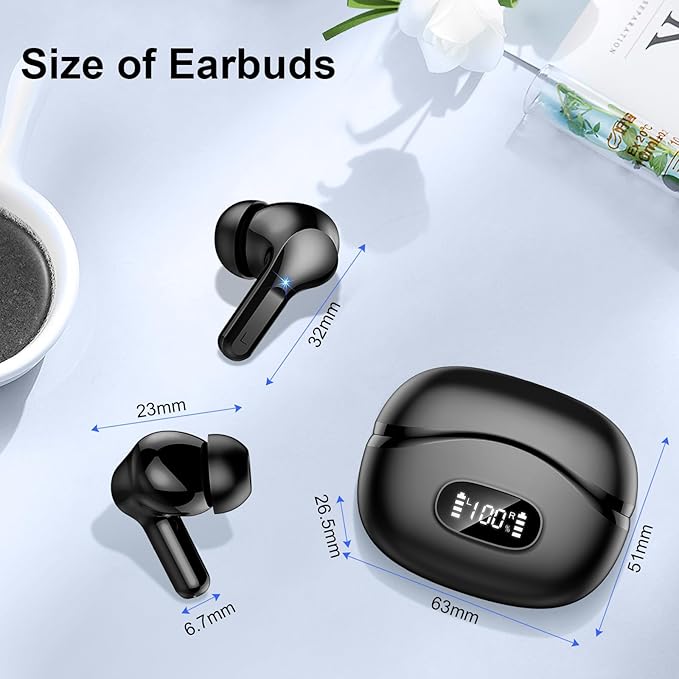 Wireless Earbuds, Bluetooth Headphones 5.4 HiFi Stereo, Ear Buds with 4 ENC Noise Cancelling Mics, 48H Bluetooth Earbuds with Dual LED Display, IP7 Waterproof in Ear Earphones for Android iOS, Black