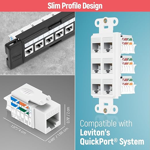 Everest easyJACK - 45° Angled Speed Termination Keystone Tool Set - with 20-Pack of RJ45 Cat6A Keystone Jacks in White (Slim Profile Design) - Time Saver Network Punch Down Tool Cat6A