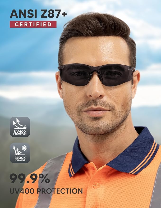 Safety Glasses 28 Pack Smoke Tinted: ANSI Z87.1 Certified Anti-Scratch Polycarbonate Lens UV Protection for Construction & Cycling, Woodworking & Lab Lightweight Sofety Nose Pad Unisex