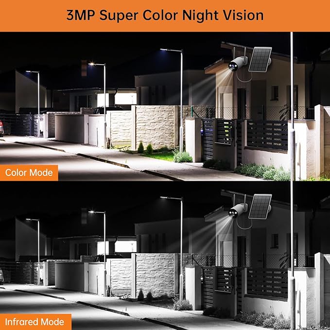 CAMCAMP 3MP Solar Security Cameras Wireless Outdoor, Solar-Power CCTV Camera Security System, 4-Cam Kit, PIR Human Detection, 2-Way Audio, Color Night Vision, Spotlight Alert, SD Local Storage/Cloud