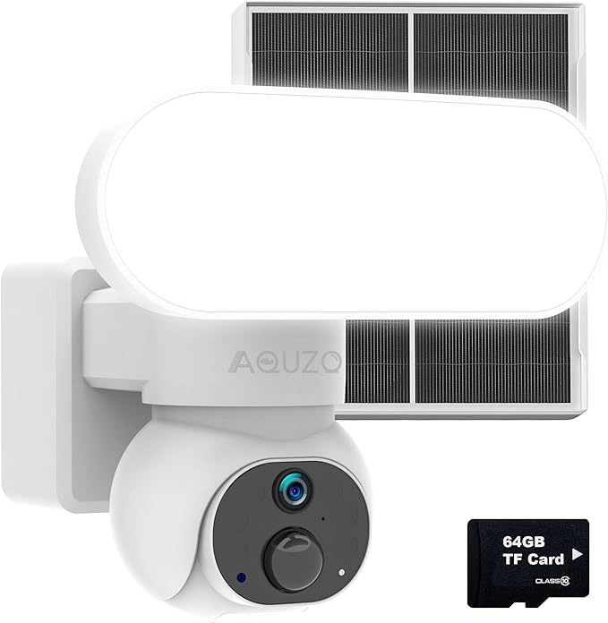 Solar Wireless Outdoor Security Camera Built-in 1500LM Flood Light - 2K HD PTZ with 360° View, Color Night Vision, Human Motion Sensor, 2-Way Audio, Weatherproof, 64GB Local Recording, No Monthly Fees