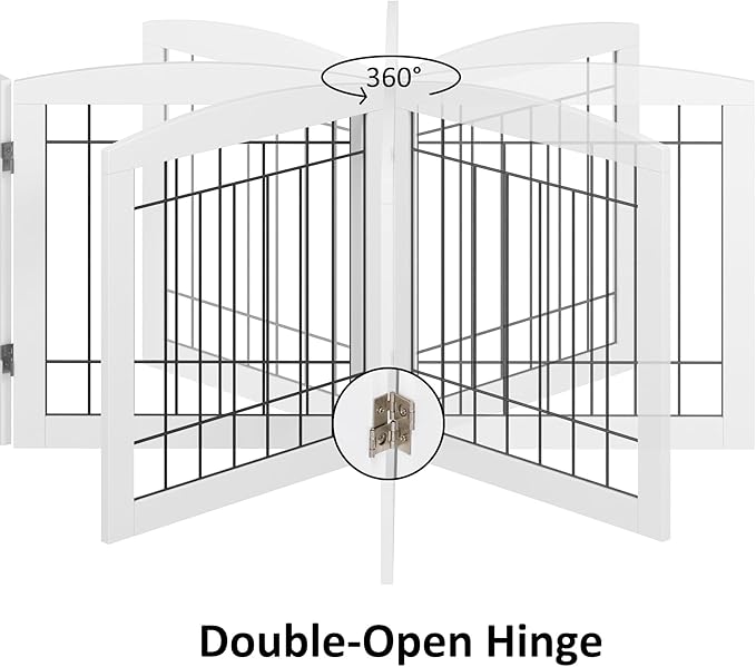 PAWLAND Free Standing Dog Gates for The House Stairs Doorways Indoor Foldable Wooden Small White Puppy Pet Gate Step Over Fence 60" W 24" H 3 Panels