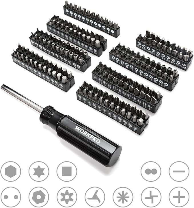WORKPRO 450-Piece Drive Socket Set 1/2" 1/4" 3/8", CR-V Metric and Imperial with Quick-Release Ratchet Wrench, Spanners, Bits Set, Mechanics Tool for Car Repair