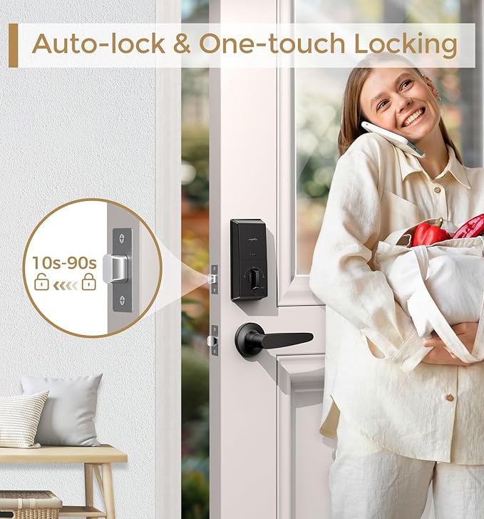 Keyless Entry Door Lock with 2 Handle Set - Bluetooth Electronic Keypad & App Control - Smart Front Door Auto-Lock with Anti-Peeping Passcode