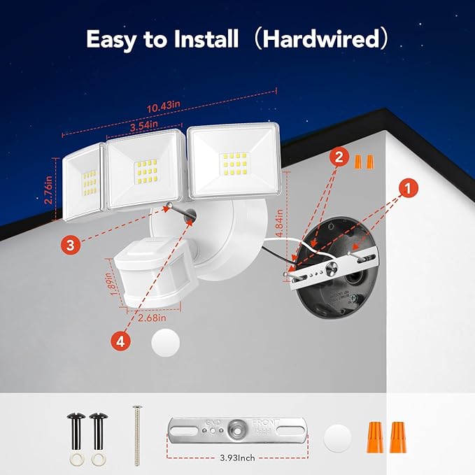 OREiN 3500LM/26W Flood Lights Outdoor, 240°/40FT Motion Sensor Outdoor Lights Dusk to Dawn Security Lights IP65 Waterproof 3 Modes for Outside 3500SQ.FT Front Door, Garage, White (Hardwired)