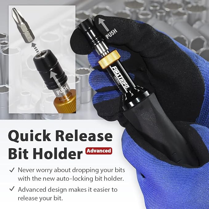 FIRSTINFO H51832 Precision Certified Limited/Limiting Torque Screwdriver 2-12 in-lbs with 1/4 Inch Universal Hex Bit Holder Quick Release Design