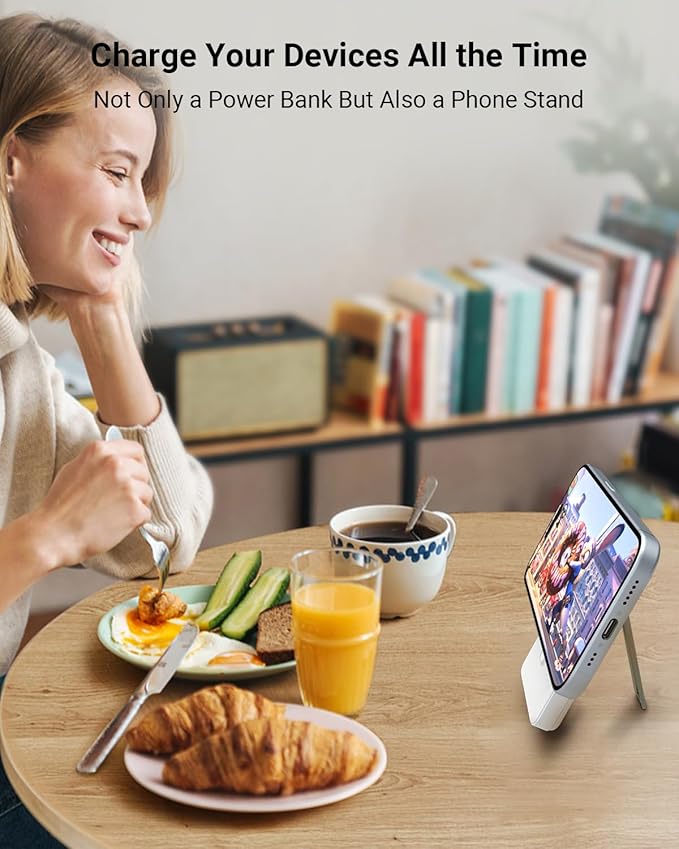 for Magsafe Power Bank 10000mAh, Magnetic Wireless Battery Pack with Stand and Cables, PD 20W Fast Charging Portable Charger for iPhone 16 Pro Max/15/14/13/12 Mini, Apple Watch