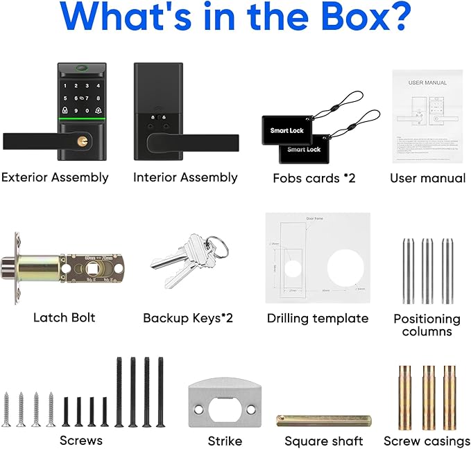Keypad Smart Door Lock with Handle, Keyless Entry Deadbolt for Front Door, Smart Auto Lock Deadbolt with Phone/Watch App Control, Biometric Fingerprint Gate Handle with 7 Ways to Unlock