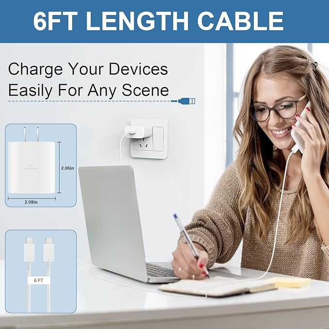 45W Super Fast USB C Android Phone Charger Type C Charge Fast Charging Block with 6.6FT C Charger Cord for Samsung Galaxy S25/S25 Ultra/S25+/S24 Ultra/S24/S24+/S23/S22/S21/S20/Note20/Note 10