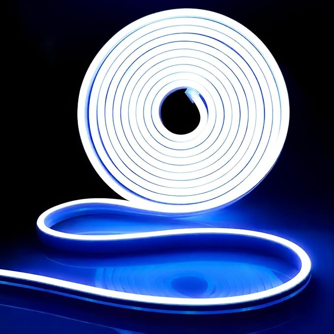 iNextStation 12V Blue LED Strip Lights 16.4FT, Flexible Silicone Neon Rope Light, Waterproof, Cuttable, Dimmable & Linkable, for Cabinet, Ceiling, Wall, Bedroom, Kitchen, Garage (No Adapter)