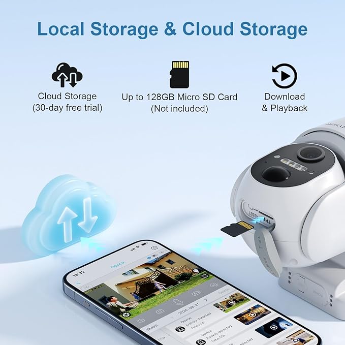 Home Security Cameras Wireless Outdoor, Outdoor Camera Wireless WiFi, 360 Camera Solar Powered, PTZ, PIR Sensor, 2K HD Color Night Vision, 2-Way Talk, IP66 Waterproof, 2 Pack