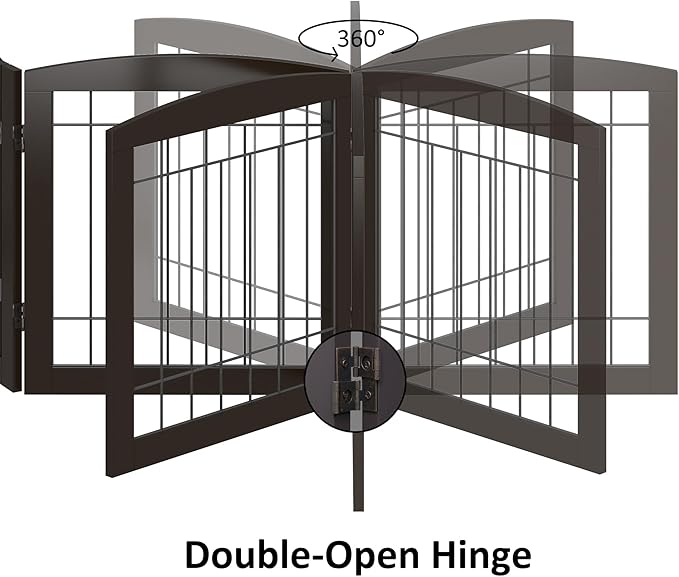 PAWLAND Dog Gate for The House Doorway Stairs Foldable Freestanding Indoor Pet Gate for Dogs Wooden Puppy Safety Fence 80" Wide 24" Height 4 Panels, Espresso