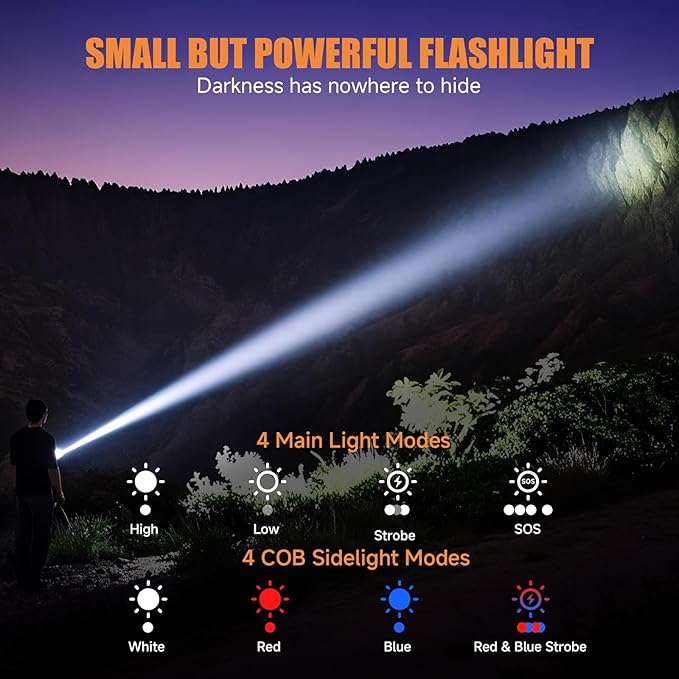 Rechargeable Tactical Flashlights High Lumens - Super Bright Small Powerful LED Magnetic USB C Flashlight, 8 Modes, Dual Button Waterproof Pocket Flash Light for Emergency, Car (1, Red)