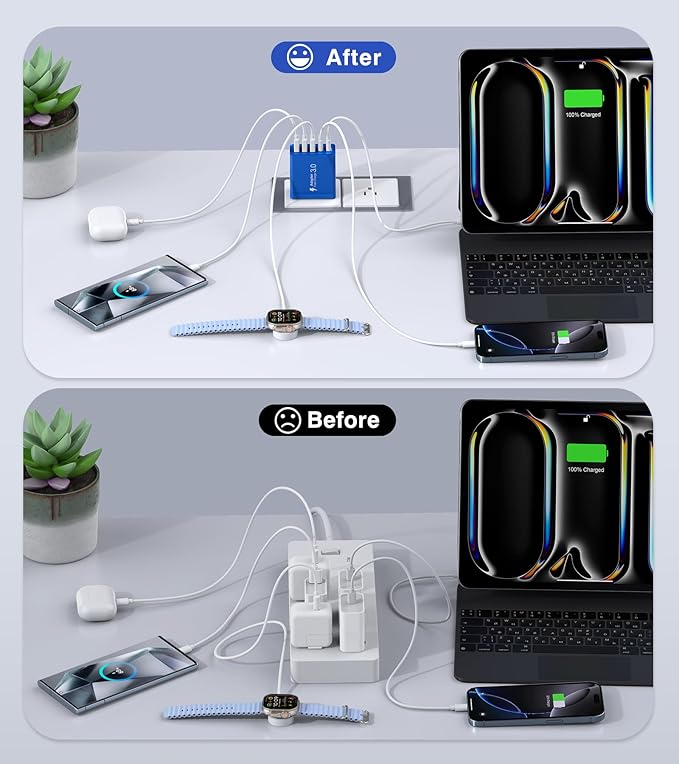 USB C Wall Charger, 50W USB C Charger Block 2-Pack 5-Port PD Fast Charging Blocks,Multiport 2USB C+3USB A Plug,Type C Power Adapter Brick Cube for iPhone 16/15/14/13,Samsung,for Switch（Dark Blue）