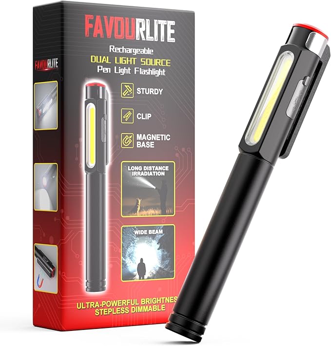 Pen Light Flashlight, 800 Lumens LED Pen Flashlights Rechargeable 6 Modes COB Magnetic Flashlight with Clip Bright Pocket Flashlights Work Light Portable Waterproof Durable Penlight for Nurse