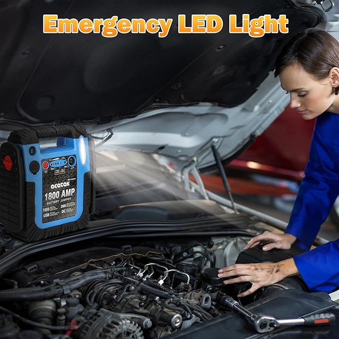 1800 Amp Jump Starter with Air Compressor, acetek Car Battery Jump Starter 260 PSI Tire Inflator, 20000 mAh 12V Auto Lead-Acid Battery Booster (Up to 6L Gas or 6L Diesel Engine) with LED Light & USB