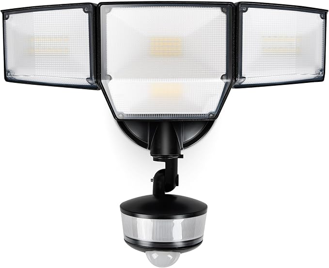 LUTEC 84W 9500LM LED Security Light Hardwire Motion Sensor Outdoor Lights with Night Light, 4 Head LED Flood Lights 5000K Daylight, IP65 Waterproof, Motion Detected Lights for Outside (Black)