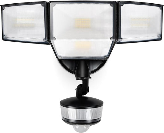 LUTEC 84W 9500LM LED Security Light Hardwire Motion Sensor Outdoor Lights with Night Light, 4 Head LED Flood Lights 5000K Daylight, IP65 Waterproof, Motion Detected Lights for Outside (Black)