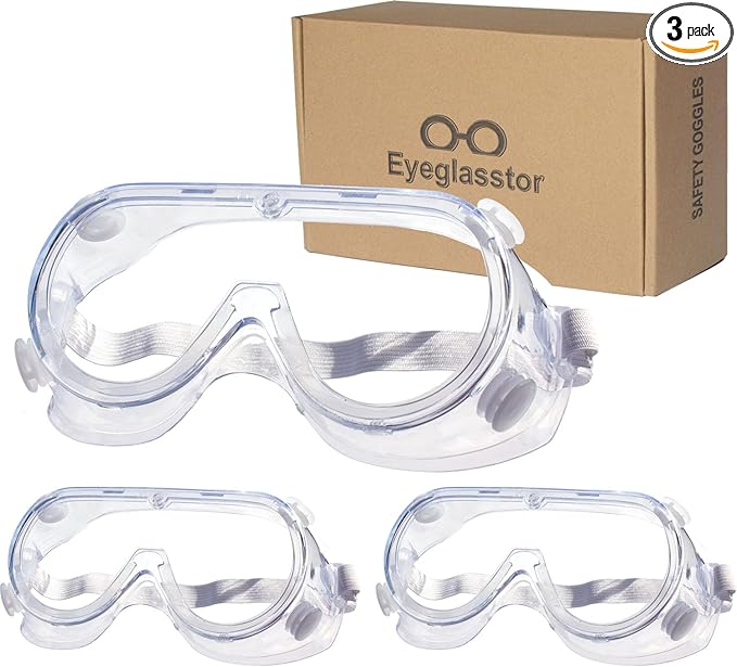 3 Pack Safety Goggles Protective Adjustable Goggles Over Glasses Splash Eye Protection Adjustable For Lab Construction Worker Onion Cutting Clear Lens Eyewear White