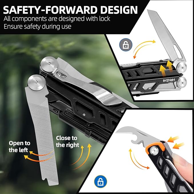 HANSHI Multitool Pliers, 22-in-1 YG10 Tungsten Steel Multi Tool with Scissors,Replaceable Wire Cutters, Flint, Window Breaker, Back Clip,Ideal for Camping, Survival and Gift(Black)